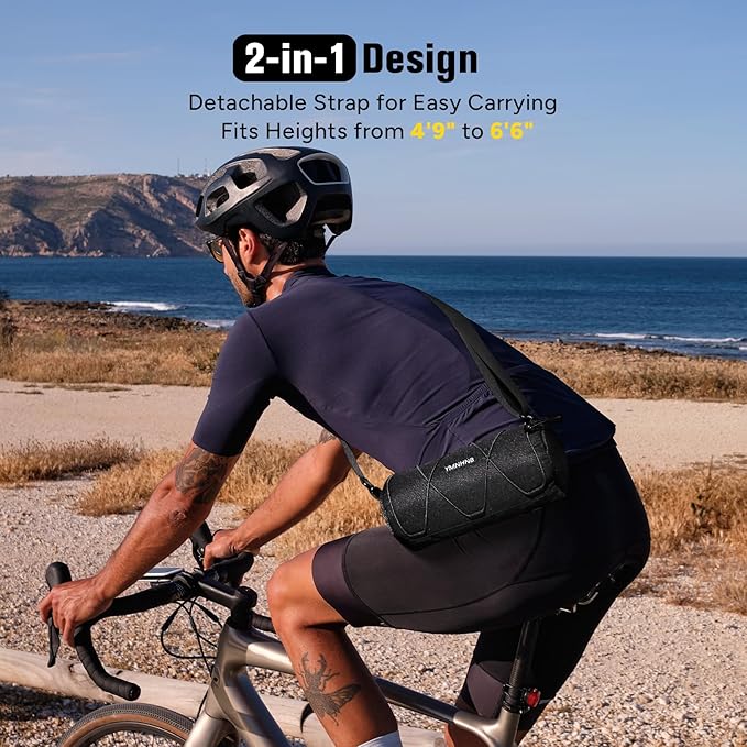 Bike Handlebar Bag, Waterproof Bicycle Storage Pouch, Cylindrical Handlebar Bag with Shoulder Strap & Elastic Cord, Fits Road & Mountain Bikes