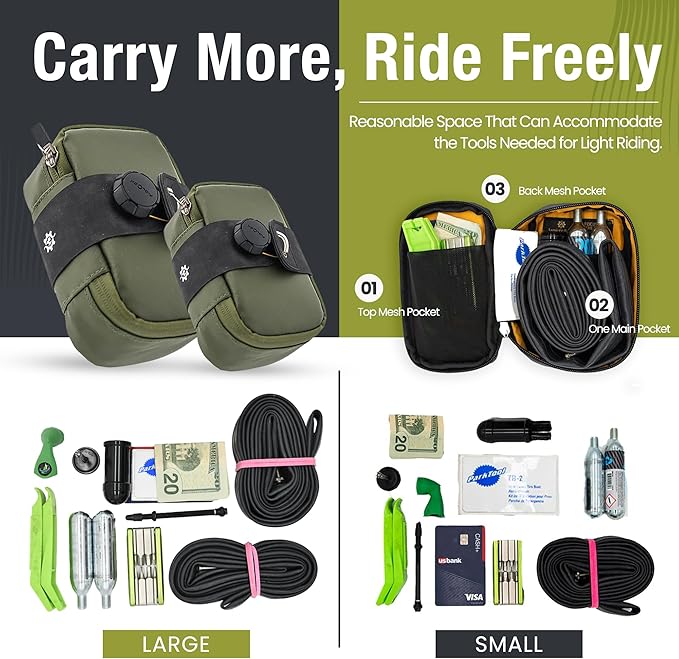 Lumiere & Co. Falcon Magnetic Saddle Bag– 0.69L | 6”x 3.5”x2 | Sleek Minimalist Design, Fast Magnetic Buckle Attachment | Cycling Bike Bag (Green, Large)