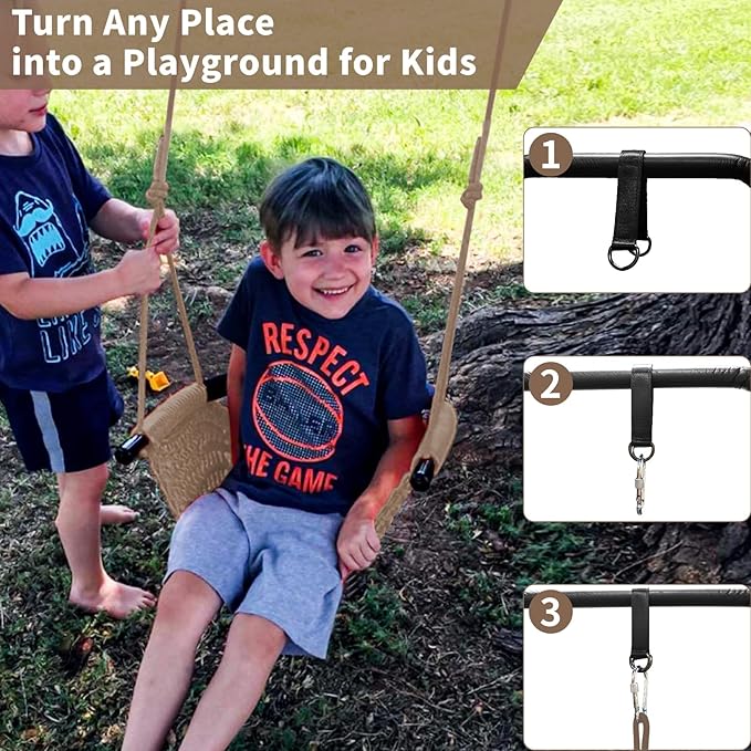 Hi-Na Kids Tree Swing Seat for Kids Rope Swing Seat, Indoor Swing for Kids Outdoor, Backyard Swing Tree Swing Seat Door Swing (Khaki)