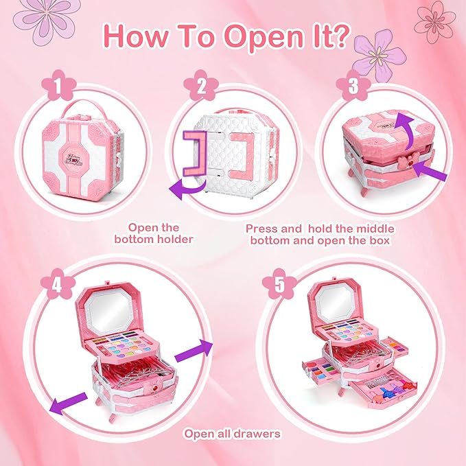 Kids Makeup Sets for Girls 5-8, 68 Pcs Kids Makeup Kit for Girls Non-Toxic Washable Real Cosmetic Set, Play Make Up Kit, Toddlers Birthday Gifts Princess Toys for 3 4 5 6 7 8 9 10 11 12 Year Old