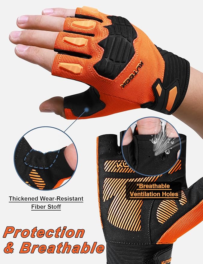KUTOOK Mountain Bike Gloves for Mmen Fingerless with Wrist Guard Anti-Slip for Dirtbike Riding Fitness Training Outdoor Sports