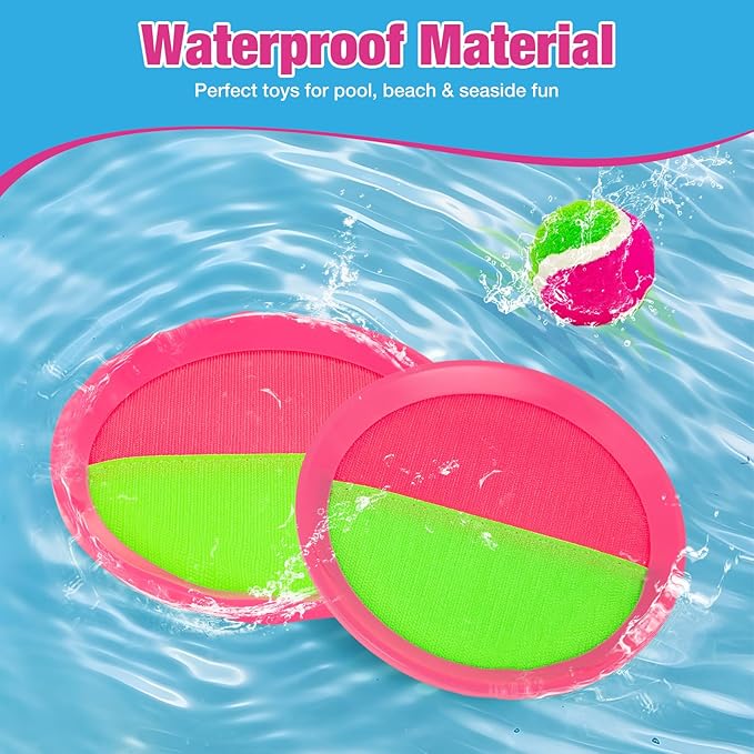 Kids Outdoor Toys - Toss and Catch Game Set, Outside Yard Camping Beach Pool Toys Games for Boys Girls 3 4 5 6 7 8 9 10 Year Old, 4 Paddles 4 Balls (Pink+Pink)