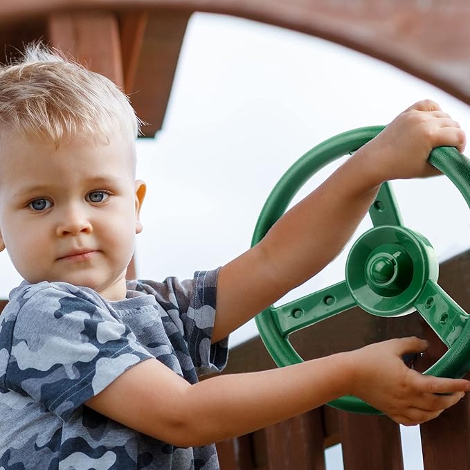 Playground Steering Wheel Accessories Plastic Swingset Steering Wheel Pirate Ship Steering Wheel Playset for Outdoor Backyard Treehouse Playground Jungle Gym (1, Green)