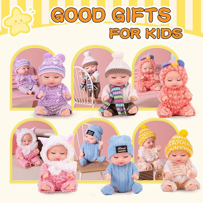 4 Inch Mini Baby Dolls 6pcs Gift Set Included Cute Small Baby Doll with Clothes Suitability Kids 3 and Up Birthday Christmas (Pink)