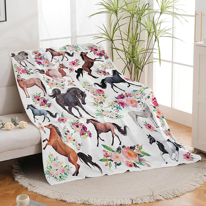 Horse Blanket Horse Throw Blanket Gifts for Girls Women Kids Boys Adults Man Super Soft Cozy Plush Fluffy Fuzzy Fleece Blanket Decor 40''X50''