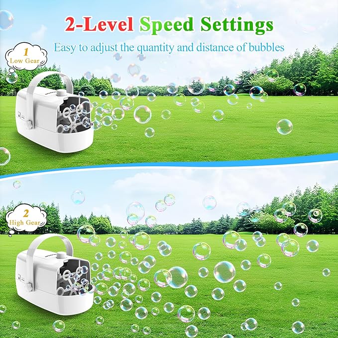 Bubble Machine, 3-in-1 Bubble Maker, Automatic Bubble Blower with 3 Bubble Wands, 8000+ Colorful Bubbles for Kids Toddlers, Operated by Plug-in or Batteries for Indoor Outdoor Birthday Party