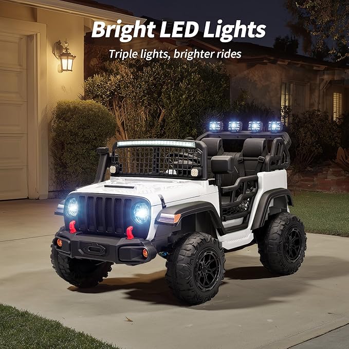 2 Seater Ride on Car Toy, 12V Electric Car for Kids 4-8 with Remote Control, Capacity 110 lb, LED Light - White