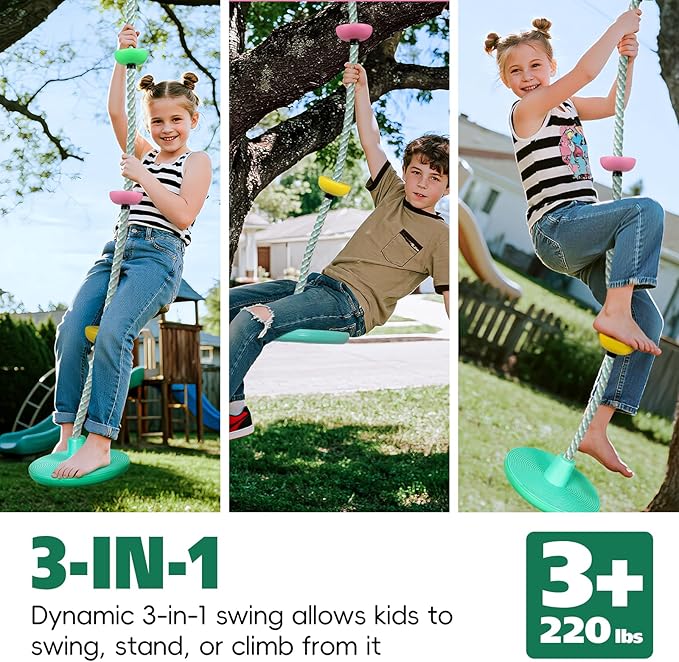 ZNCMRR Tree Swings for Kids Outdoor Rope Swing for Tree Climbing Rope for Kids Disc Swing for Kid Outdoor Swing Set Accessories Playground Accessories Swings for Swing Set(Candy Green)
