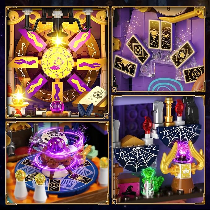 Upgraded Mystic Divination Book Nook Building Set with Rechargeable Lights, 1447 PCS DIY Magic Booknook Building Block Kit Home Decor, Miniature Book House Model Gift for Adults Boys Girls 12+