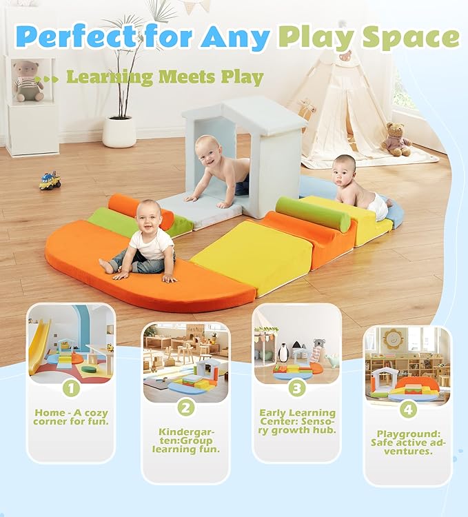 10-Piece Foam Climbing Blocks with Ramp & Stairs for Toddlers,Soft Play Gym Set,Foam Toddler Climbing Toys for Indoor Crawling,Sliding & Creative Play-Dynamic Color