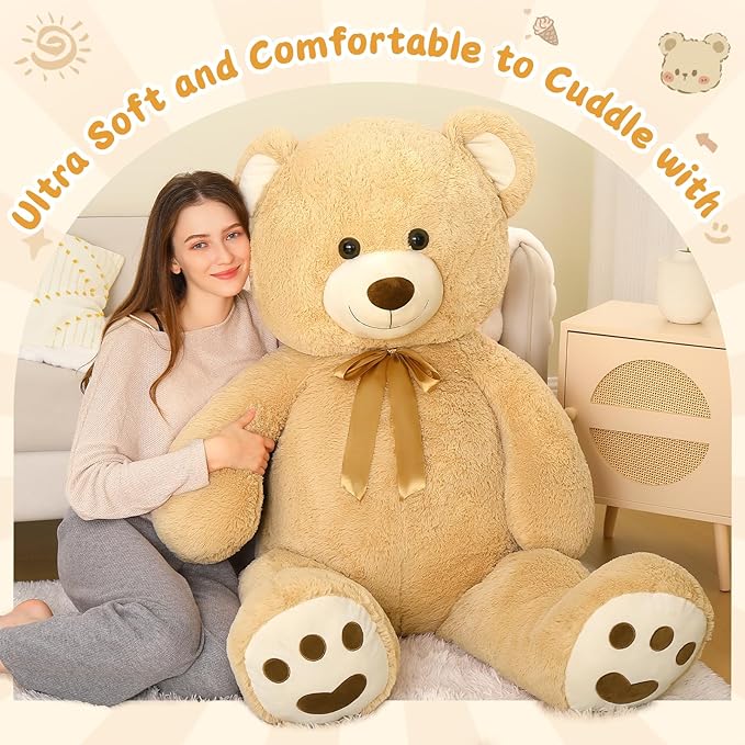 MorisMos 5ft Giant Teddy Bear Stuffed Animal, Large Stuffed Bear with Footprints, Big Life Size Teddy Bear Plush Gifts for Wife, Girlfriend, Women on Valentine, Christmas, Birthday