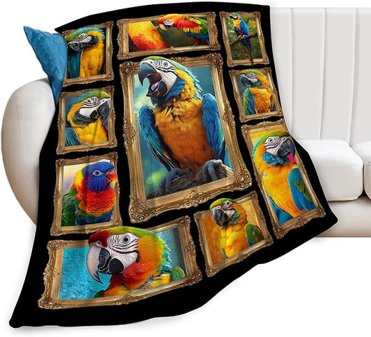 Parrot Blanket Fleece Soft Warm Plush Macaw Throw Blanket Lightweight Plush Fuzzy Cozy Parrot Bird Blankets for Lover Kids Adult Suitable for Couch Sofa Bed 50"X40"