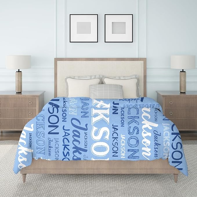 Ship Next Day, Personalized Baby Blanket with Name - Printed in USA, Custom Name Blanket for Boys Girls Kids, Customized Flannel Blankets Gifts for Teen Shower Toddlers Christmas Brithday