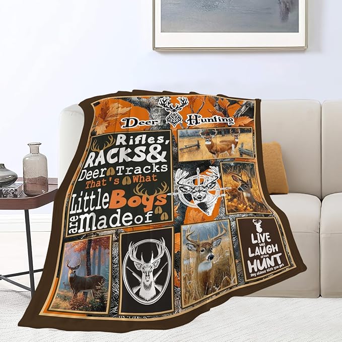 Deer Throw Blanket Deer Elk Stuff Hunting Gifts for Kids Girls Boys Adults Women Men Soft Cozy Warm Plush Fluffy Fuzzy Fleece Blanket Decor 50''X60''