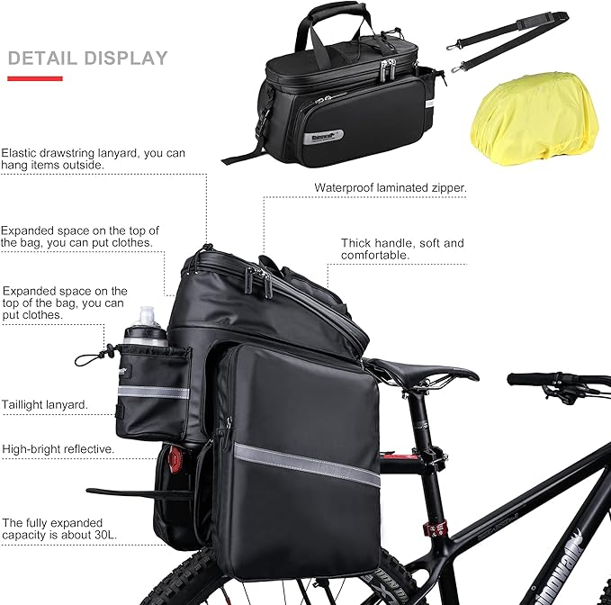 Bike Trunk Bag Bike Pannier Bag Bike Rack Bag Rear Seat Bag Handbag for Bicycle Cargo Rack Saddle Bag Luggage Bag Bicycle Commuter Bag Shoulder Bag