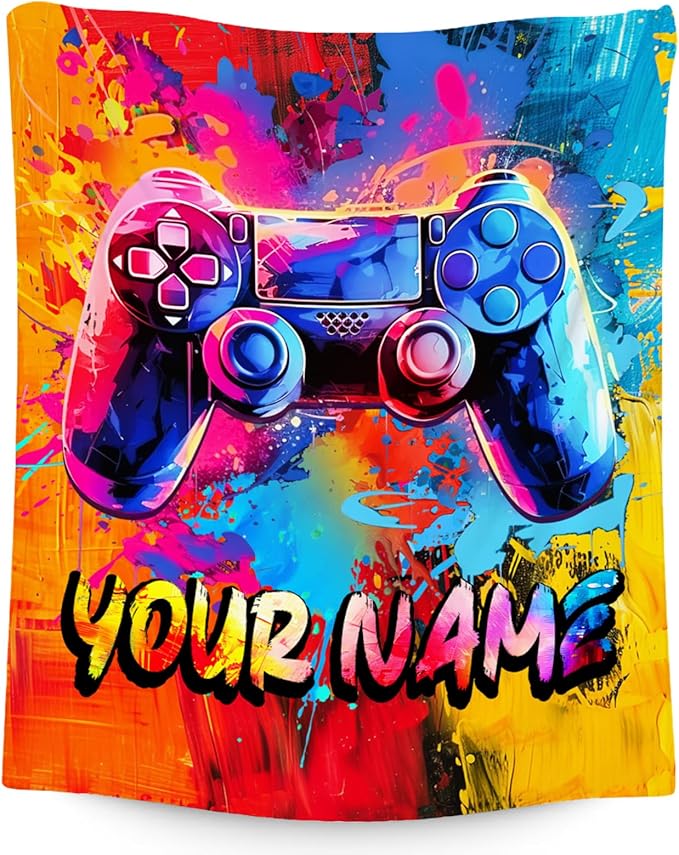 Personalized Gamer Blanket Boys Blankets Gifts for Teens/Men - Cool Soft Cozy Gaming Throw for Bed - 4 Sizes
