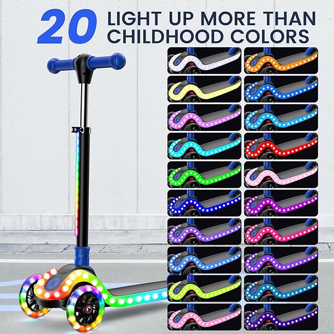 2-in-1 Adjustable Kick Scooter for Kids 3-5 (Suitable 3-12 Years),5-Level Handlebar & Removable Seat, LED Light-Up Wheels, Wide Deck, Foldable Design for Indoor/Outdoor Use - Girls & Boys