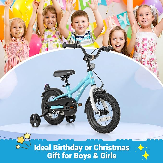 COSTWAY 12/14/16/18 Inch Kids Bike, Children Toddler Bicycle with Training Wheels, Adjustable Seat & Handlebar, Handbrake & Coaster Brake, Reflectors, Bell, Suitable for 3-8 Years Old Boys Girls