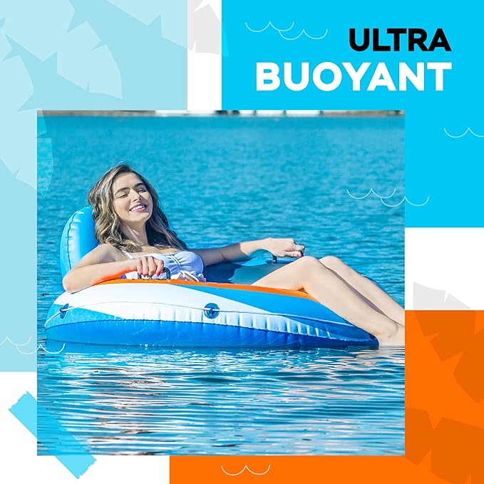 2025 New & Upgraded Sunlite Sports Heavy Duty River Tube Inflatable, Premium Water Float to Lounge Above Lake and River, Outdoor Water Raft Sport Fun, Recreational Use