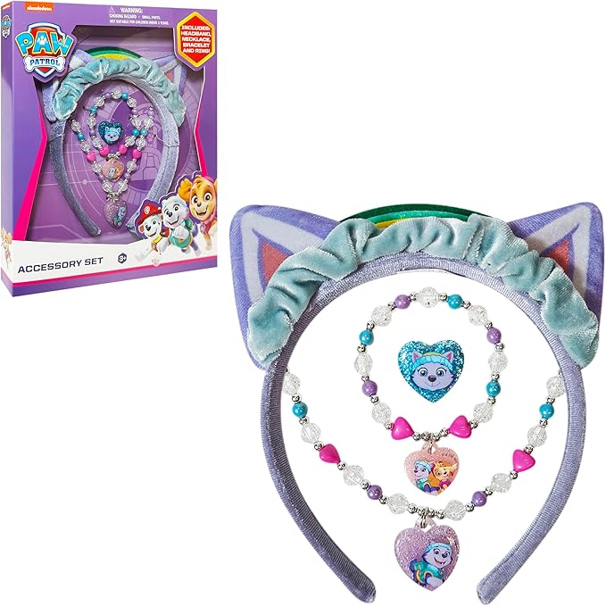 LUV HER Licensed PAW PATROL Headbands for Girls - Kids Jewelry - Dress Up Set All in one Giftable Box - Headband - Play Jewelry Set - 4pc (Toddler Headband, Necklace, Dress Up Bracelet, Ring) Ages 3+