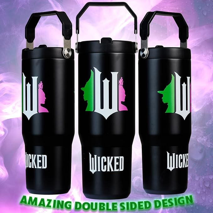 Get Trend Wicked Tumbler with Straw 30oz Girls Teens Insulated Cup with Lid Handle Travel Mug Cups with Lids for School Sports Gifts for Girls (Black Wicked)