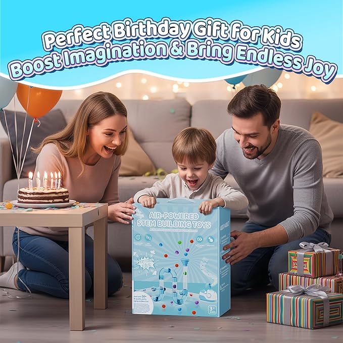 Air-Powered STEM Building Toys - Bluetooth Learning Toys with Wireless Music Play, Rechargeable & Play While Charging, STEM Toys for 3+ Year Old, Kids Toys Birthday for Kids