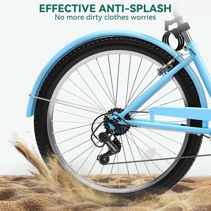 YITAHOME 24 & 26 Inch Beach Cruiser Bike, 7 Speed & Single Speed Commute Bike, Step-Through Bicycle for Adult Women & Men, Steel Frame Cruiser Bike with Full Front & Rear Fenders