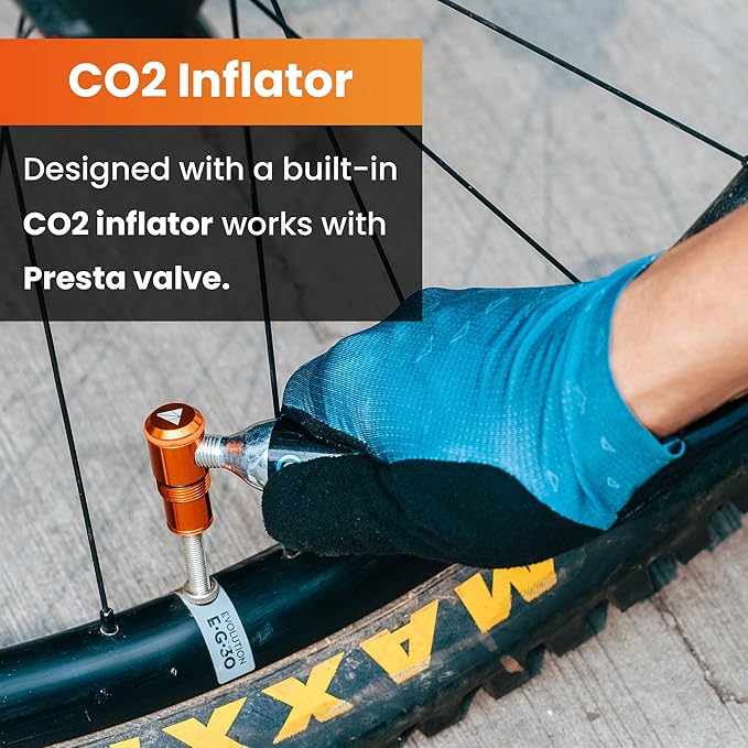 Granite Suture Aero Tire Plug Kit with Integrated CO2 Inflator, Tubeless Tire Repair Kit with 2 Size Plugs, CO2 Tire Inflator Works with Presta Valve