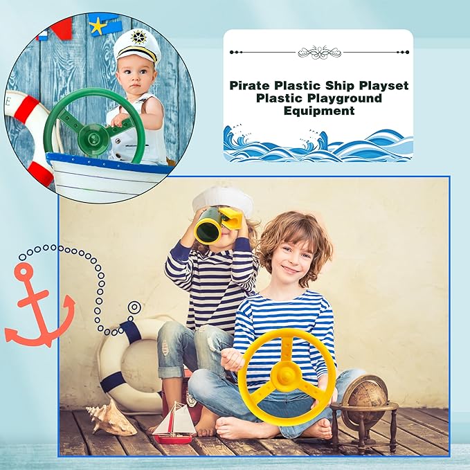Steering Wheel Playset Plastic Swingset Steering Wheel Playground Pirate Ship Wheel Accessories for Kids Outdoor Garden Backyard Playroom Tree House Playground (Red,Blue,Green,Yellow, 4)