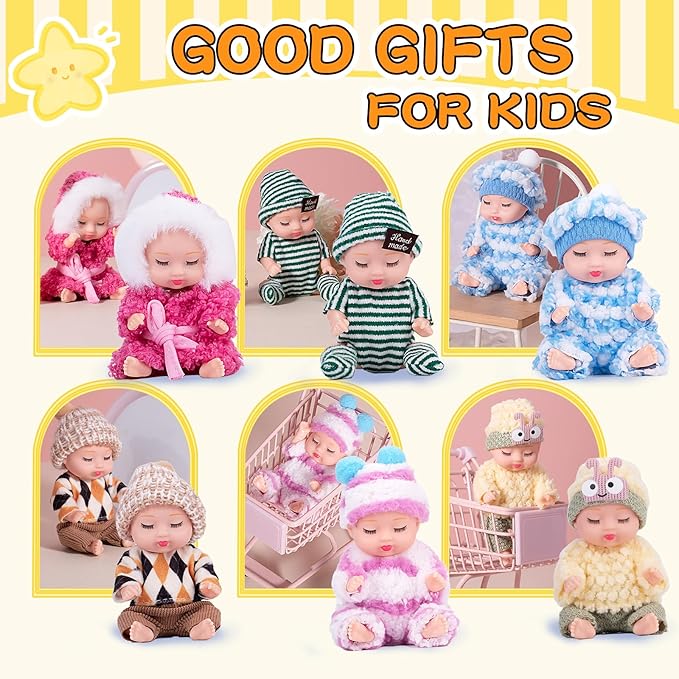 4 Inch Mini Baby Dolls 6pcs Gift Set Included Cute Small Baby Doll with Clothes Suitability Kids 3 and Up Birthday Christmas (Blue)