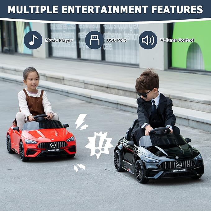 TOBBI Kids Electric Ride On Toy Car, Toddlers Battey-Powered Vehicle with Parental Remote Control/Soft Start/3 Speeds/Horn & LED for Children Ages 3-6 Years-Black