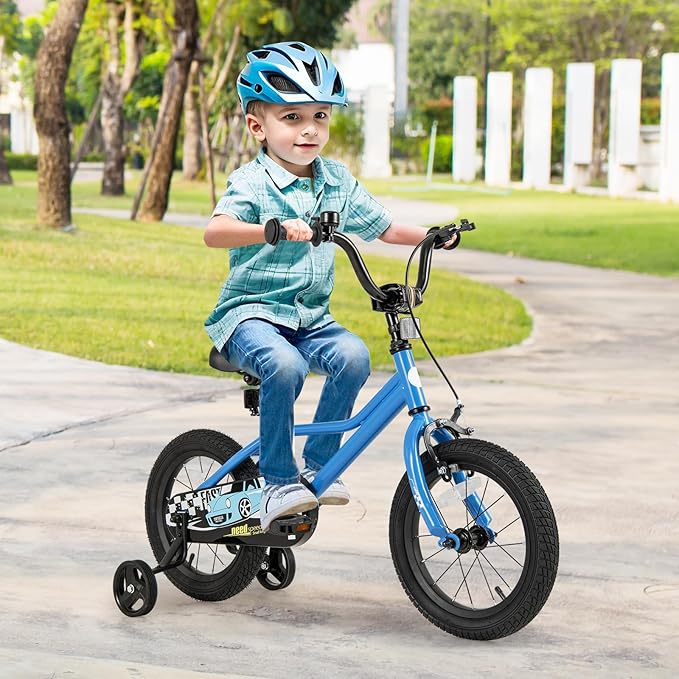 BABY JOY Kids Bike, 12 14 16 18 Inches Car Pattern Sporty Bicycle w/Removable Training Wheels, Hand & Coaster Brakes, Adjustable Seat & Handlebar, Girls Boys Bike