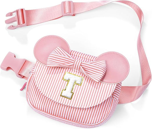 Daughter Gifts - Birthday Gifts for 3 4 5 6 7 8 9 10 11 12 13 Year Old Girls, Initial Fanny Pack Crossbody Bag Belt Bag Purse for Teen Girls Bean Pink T