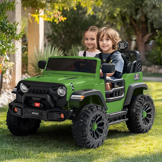 2 Seater Ride on Car Toy, 24V 4WD Electric Car for Kids 4-8 with Remote Control, 4x200W Motors, Capacity 150 lb - Army Green