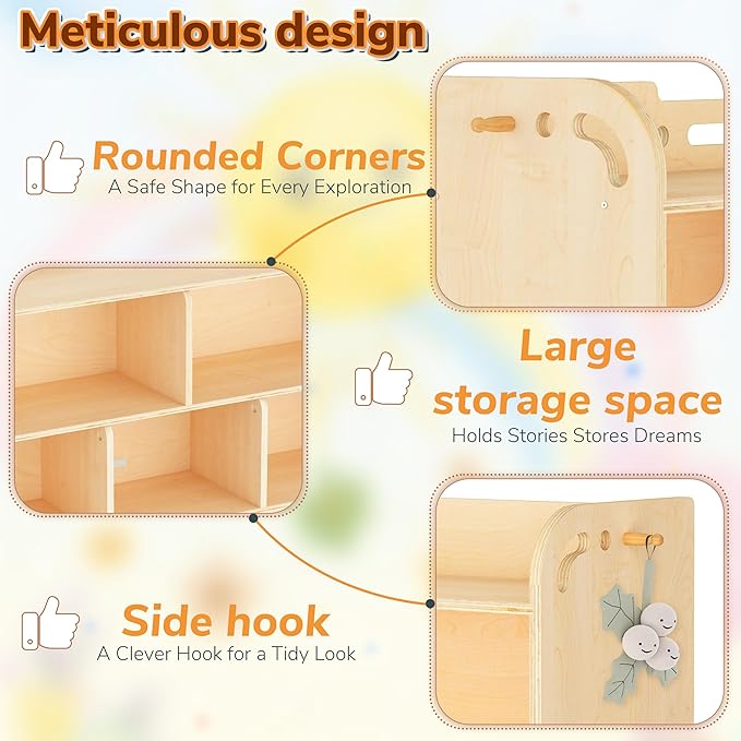 AMBIRD Wooden Kids Bookshelf, 5-Section Montessori Bookshelf, Toy Storage Organizer Cabinet, 2-Shelf Bookcase for Kids Room, Nursery, Classroom, Playroom, Living Room, Bedroom, Preschool