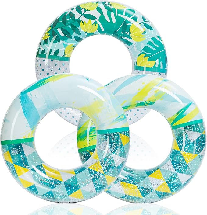 Inflatable Pool Floats with Glitters 32.5"(3 Pack), Pool Floaties Tubes for Swimming Kids Adults Beach Outdoor Party Supplies