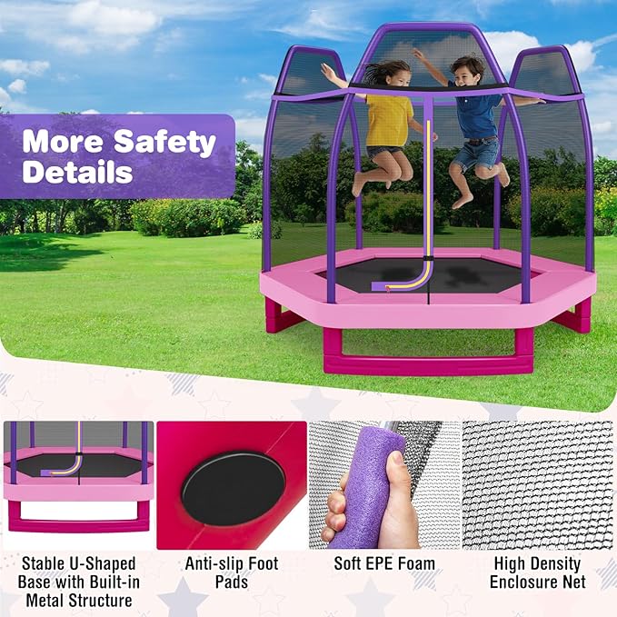 GYMAX Trampoline for Kids, 7FT Toddler Trampoline with Safety Enclosure Net & Seamless Spring Pad, Heavy Duty Small Indoor/Outdoor Trampoline for Boys, Girls Age 3+