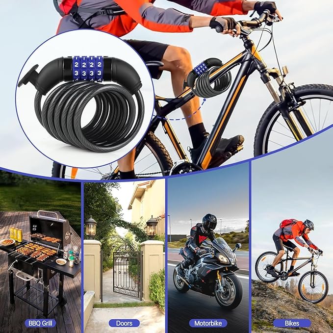 Light Bike Lock Cable,Anti Theft Cable Lock,4 Digit Security Resettable Bike Combination Lock, for E-Scooter, Electric Bike, Mountain Bike,Bicycle, Motorbikes（Blue）