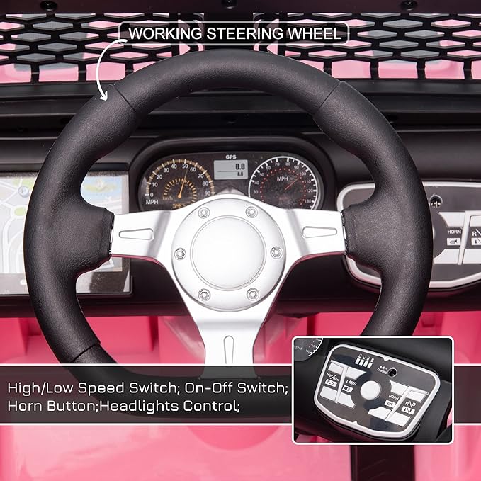 Aosom 12V Kids Ride On Truck with Parent Remote Control, Battery Powered Electric Car with Spring Suspension, Adjustable Speed, LED Lights and Horn, Pink