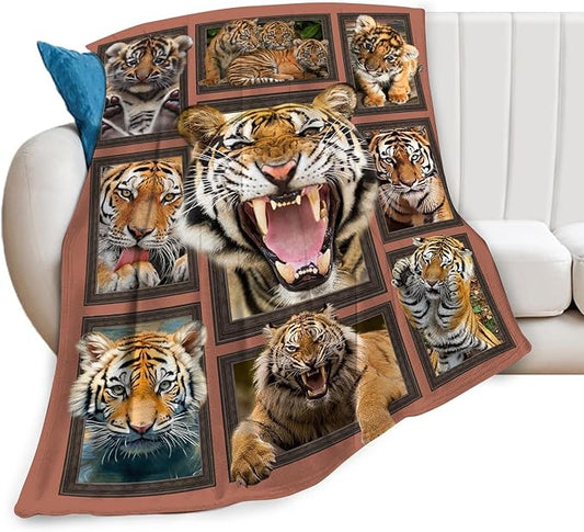Tiger Blanket Fleece Soft Warm Plush Wild Animal Throw Blanket Lightweight Plush Fuzzy Cozy Mexican Tigers Blankets for Lover Kids Adult Suitable for Couch Sofa Bed 60"X50"