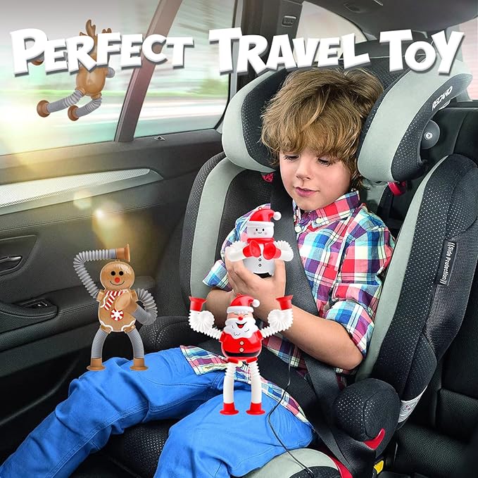 4Pcs Telescopic Suction Cup Christmas Toys,Sensory Toys for Kids 3-5 5-7,Toddler Toy,Fidget Toy,Toddler Travel Essential for Airplane,Pop Tubes, Christmas Stocking for Kids Boys Girls F