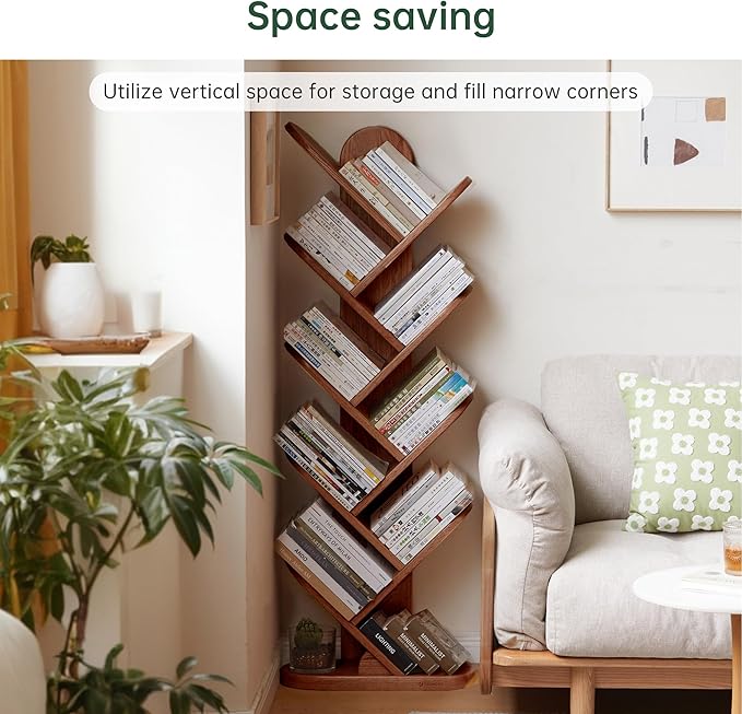10 Tiers Bookshelf, Standing Tree Bookshelf, Creative Multi-Layer Bookcase, Standing Bookcase Rack Book Storage Organizer Shelves for Study, Bedroom, Office Walnut