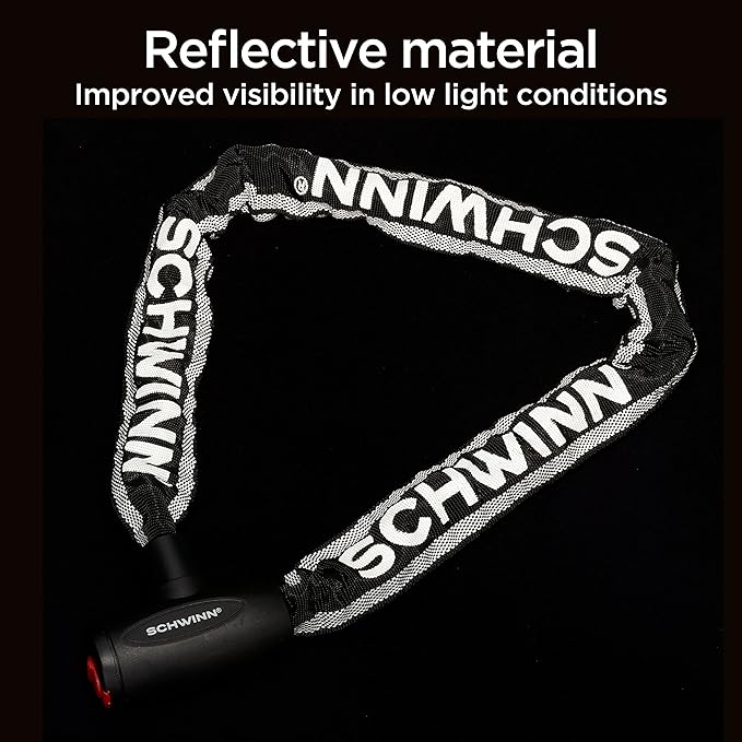 Schwinn Reflective Chain Key Lock for Bike, 3 feet x 8mm Anti Theft Bicycle Lock, Security Level 4