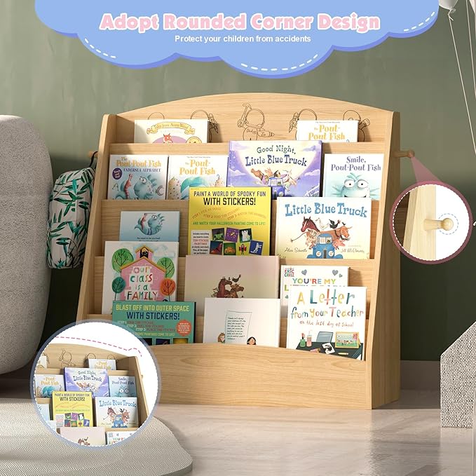 NACHES 5-Tier Kids Bookshelf - Toddler Book Display Shelves, Montessori Bookshelf for Kindergarten, Nursery, Bedrooms, Classrooms - Wooden Children Book Display (Natural)