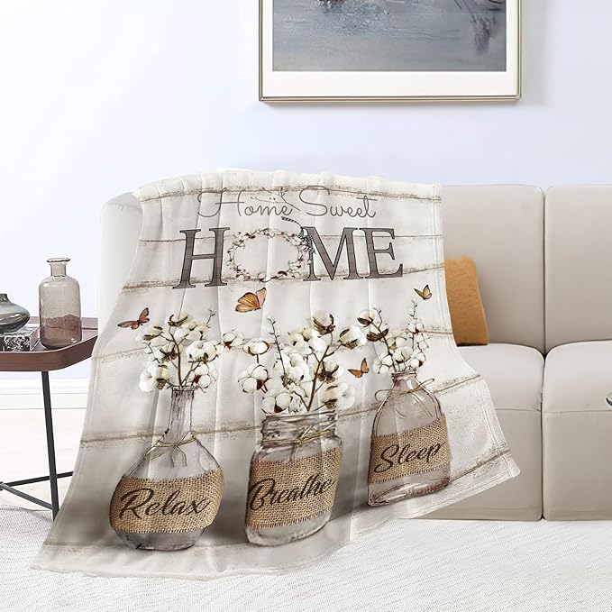 Farmhouse Floral Blanket for Women Girls Ultra Soft Cozy Cotton Flower Throw Blanket Fleece Fuzzy Plush Bedding Blanket Flower Gifts for Women Girls Kids Adults Couch Sofa 50"x40"