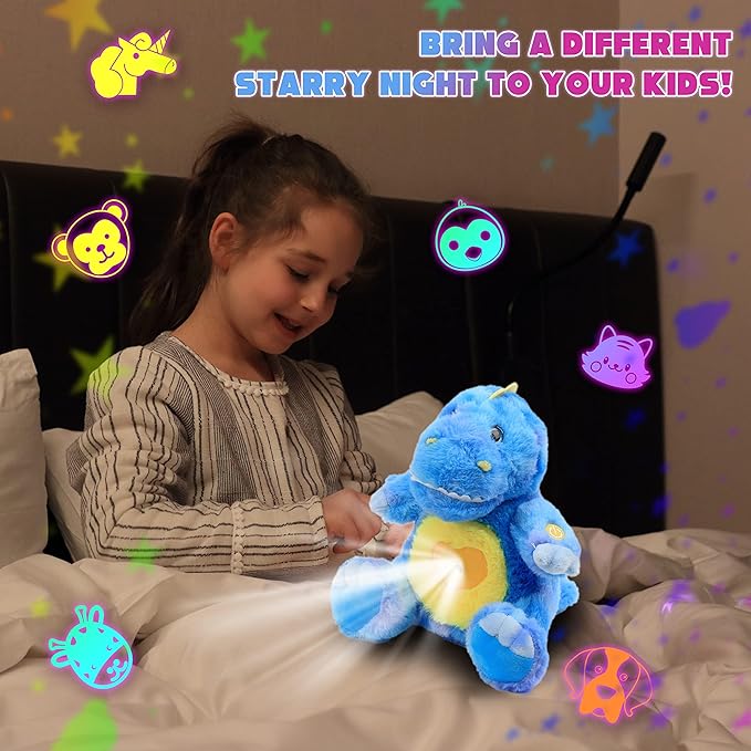 Cuteoy Plush Blue Dinosaur Star Projector Musical Adjustable Singing Night Light Stuffed Animals Glowing T-Rex Plushies Toy Gifts for Kids Birthday Easter Christmas,11''