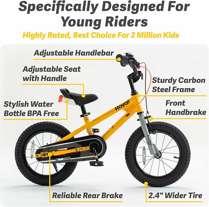 RoyalBaby Kids Bike EZ Balance to Pedal Dual Handbrake Toddlers Boys Girls Bicycle 12-20 Inch for Age 3-10 Years