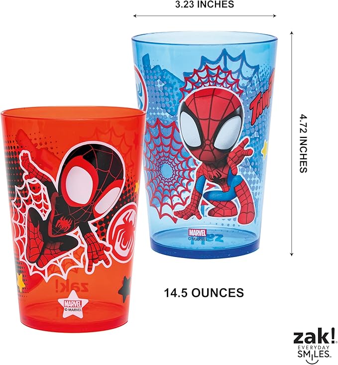 Zak Designs Marvel Spider-Man Nesting Tumbler Set for At Home, 14.5oz Non-BPA Plastic Cups, 4-Pack (Spidey and His Amazing Friends)