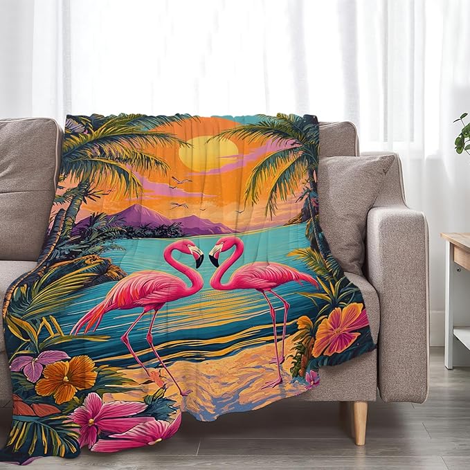 Flamingo Blanket Tropical Animal Floral Throw Blankets Gifts for Girls Boys Kids Flamingo Lover Soft Cozy Fleece Plush for Couch Sofa Bed 50"x40"