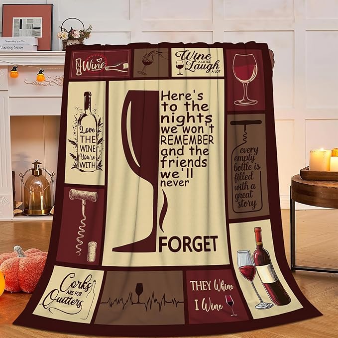 Red Wine Blanket, Wine Glasses Throw Blanket, Drink Gifts Blankets Stuff Fleece Flannel Plush for Girls Women Men Boys Lovers Adults Soft Bedding Gift for Sofa Bed Office Home Decor 40"X50"